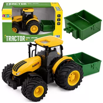 LEAN TOYS Põllumajandustraktor väetise laoturiga, tulede ja heliga, kollane, 1:24