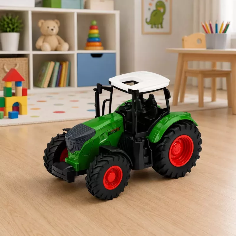 LEAN TOYS Põllumajandustraktor haagisega 1:24 Valge Roheline Kummirattad