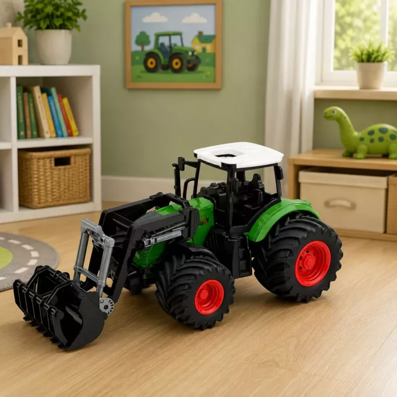 LEAN TOYS Põllumajandustraktor Esilaaduriga Kummirattad Roheline 1:24