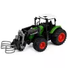 LEAN TOYS Põllumajandustraktor heinapallihaardega kummiratastel roheline 1:24