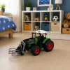LEAN TOYS Põllumajandustraktor heinapallihaardega kummiratastel roheline 1:24