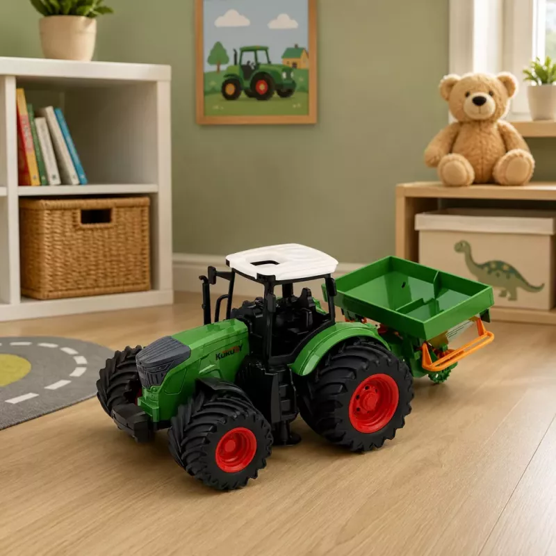 LEAN TOYS Agricultural Farm Tractor with Seeder Rubber Wheels 1:24 Scale Toy Vehicle