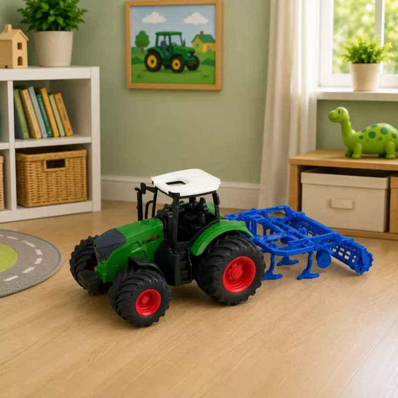 LEAN TOYS Põllumajandustraktor koos kultivaatoriga, roheline, 1:24