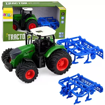 LEAN TOYS Põllumajandustraktor koos kultivaatoriga, roheline, 1:24