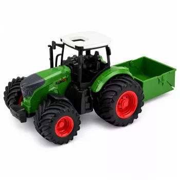 LEAN TOYS Põllumajandustraktor väetiselaoturiga kummirattad roheline 1:24