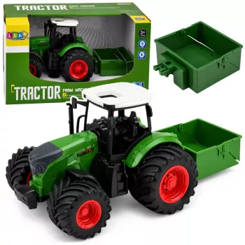 LEAN TOYS Põllumajandustraktor väetiselaoturiga kummirattad roheline 1:24
