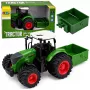 LEAN TOYS Põllumajandustraktor väetiselaoturiga kummirattad roheline 1:24