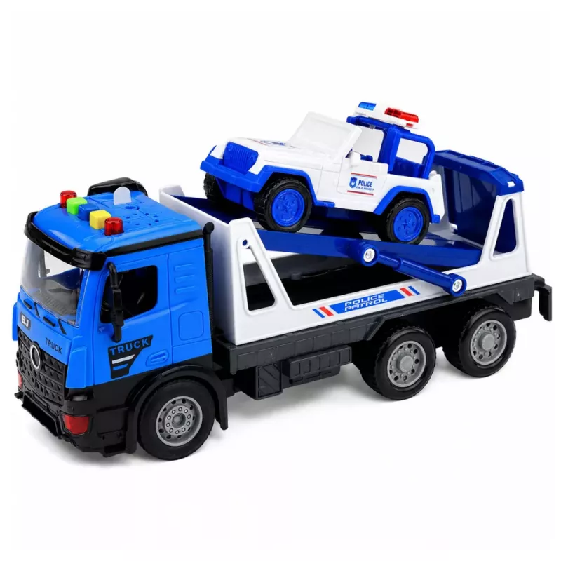 LEAN TOYS Politsei puksiirauto koos patrullautoga - heli- ja valgusefektidega, sinine