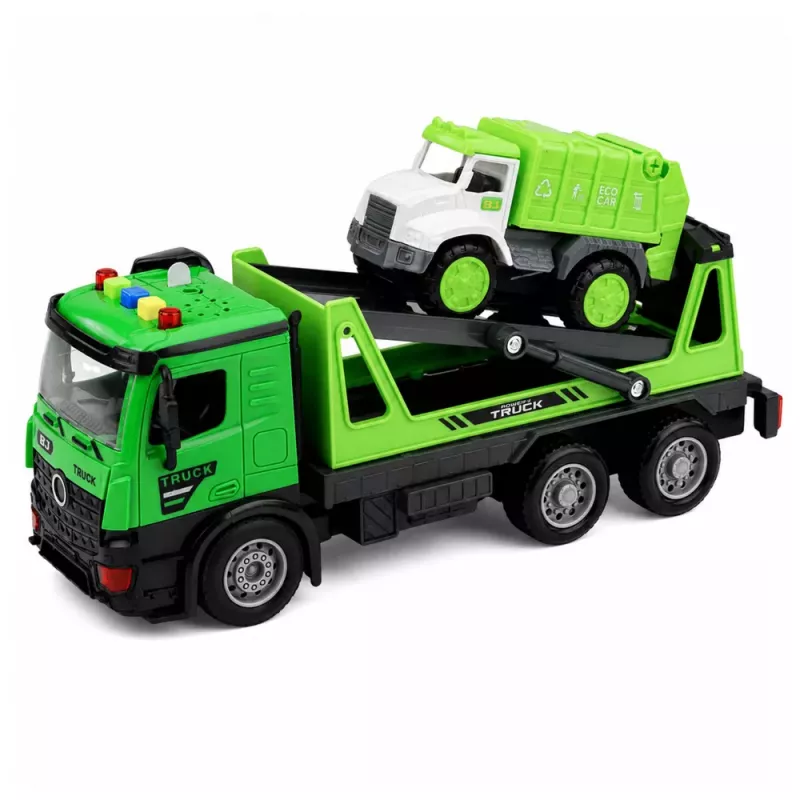 LEAN TOYS Pukseerimisauto ja Prügiauto Komplekt Tuled Helid Roheline