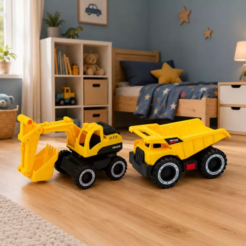 LEAN TOYS Ehitusmasinate Komplekt Ekskavaator Kallur Liikuvad Tuled Helid Kollane