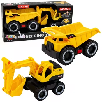 LEAN TOYS Ehitusmasinate Komplekt Ekskavaator Kallur Liikuvad Tuled Helid Kollane