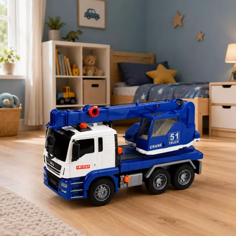 LEAN TOYS Ehituskraanaauto reguleeritavate tulede ja helidega - Sinine