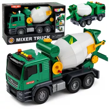 LEAN TOYS Betoonisegisti veok pöörleva trumli, tulede ja helidega, roheline