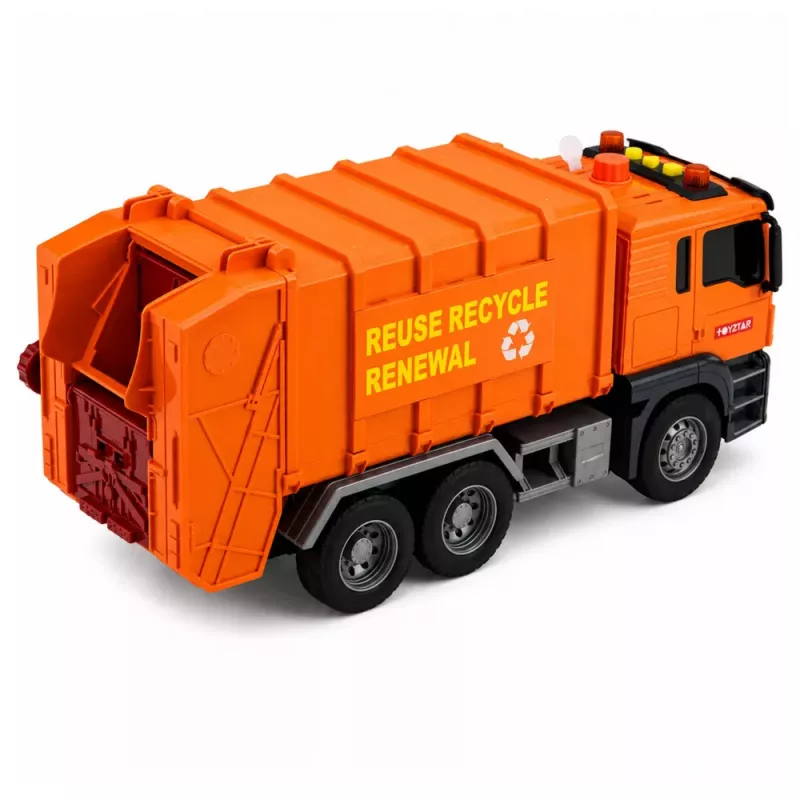 LEAN TOYS Prügiauto prügikastide, tulede ja helidega - Oranž