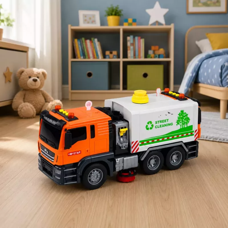LEAN TOYS Tänavapühkimisauto veepihustussüsteemi, tulede ja heliga
