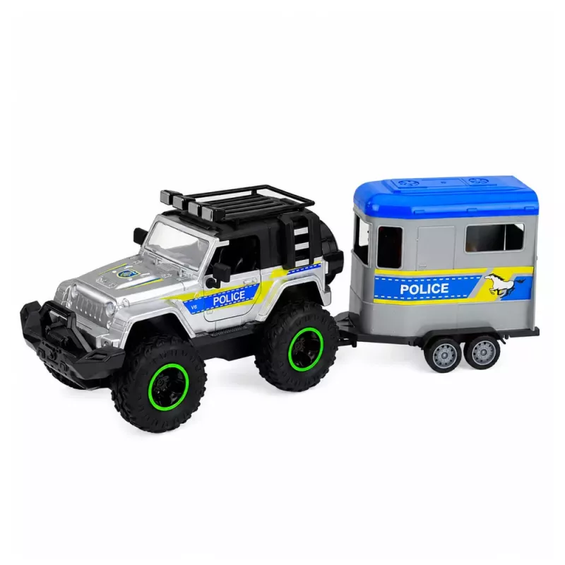 LEAN TOYS Politsei maastikuauto hobusekärguga valgus- ja helikomplekt