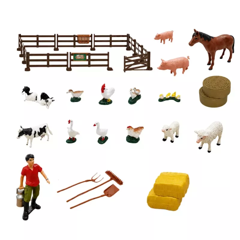LEAN TOYS Farm Set With Tractor and Barn Animals Figures Accessories 44 pcs.