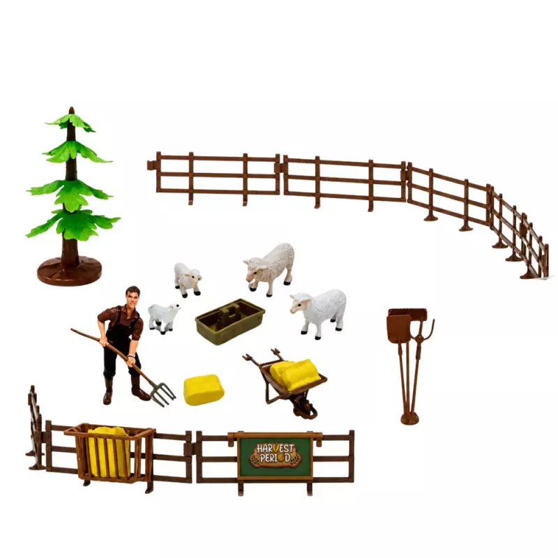 LEAN TOYS Talukomplekt traktori, lauda, silo, kujukeste, loomade ja tööriistadega - 49 osa