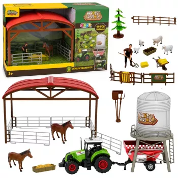 LEAN TOYS Talukomplekt traktori, lauda, silo, kujukeste, loomade ja tööriistadega - 49 osa
