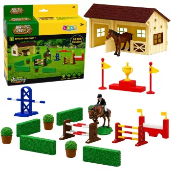 LEAN TOYS Set Farm Horse Stud Obstacle Course Stable Horses Figures 26 pcs.