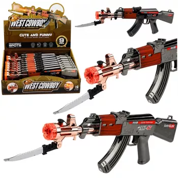 LEAN TOYS AK47 Rifle Battery Operated Weapon Prop Knife Smoke Effect Lights Sounds
