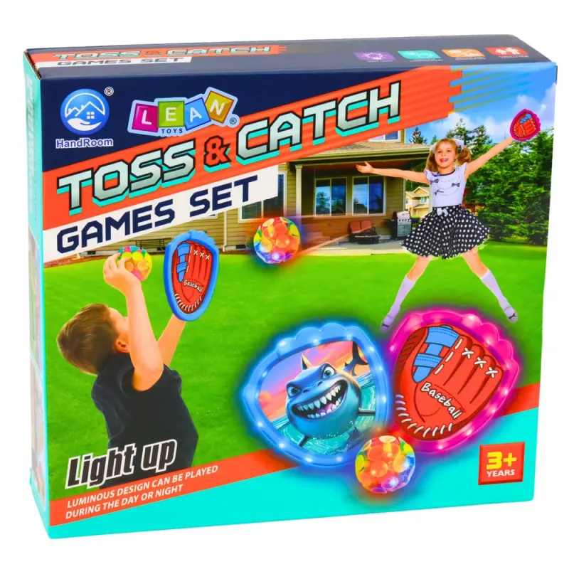 LEAN TOYS viske- ja püüdmismäng LED-haiga, helendavate pallidega
