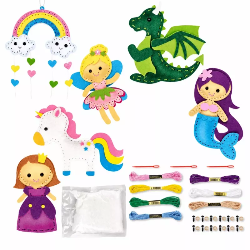 LEAN TOYS Loominguline Vildist Õmbluskomplekt Muinasjutumaa Plüšmänguasjad DIY 6 tk