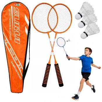 LEAN TOYS Sulgpallikomplekt, 3 Reketit, Sulgpallid, Oranž Kott