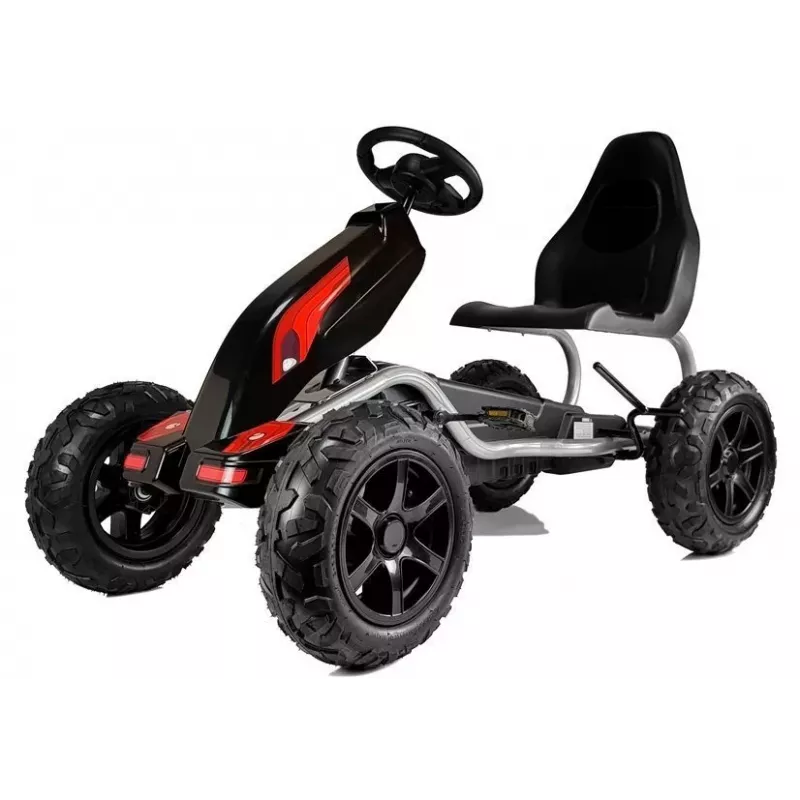 LEAN CARS Gokart B012 Inflatable Tires Black Pedal Go-Kart for Kids 3-8 Years
