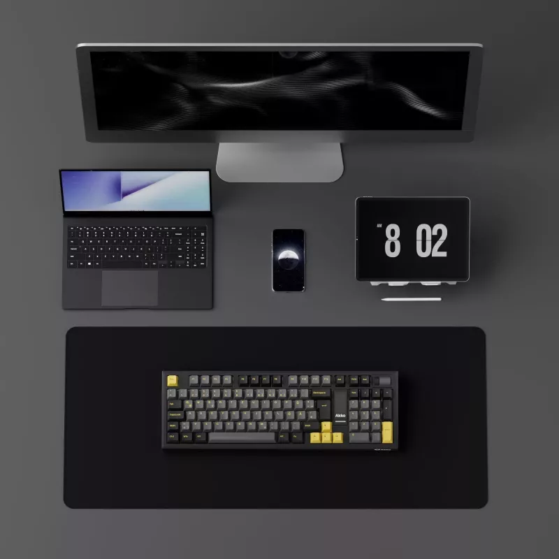 AKKO 5098B mehaaniline klaviatuur, 98 klahvi, must ja kuldne, hot-swappable, RGB, kolm režiimi (USB-C/2.4GHz/Bluetooth 5.0), Akko CS Jelly White lineaarlülitid, PBT ASA klahvikatted, 3000mAh