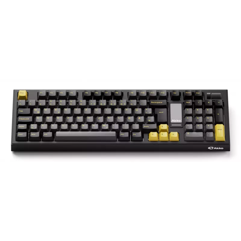 AKKO 5098B mehaaniline klaviatuur, 98 klahvi, must ja kuldne, hot-swappable, RGB, kolm režiimi (USB-C/2.4GHz/Bluetooth 5.0), Akko CS Jelly White lineaarlülitid, PBT ASA klahvikatted, 3000mAh