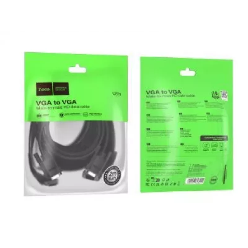 Hoco US11 VGA Isane – VGA Isane HD Andmekaabel (2m) Must