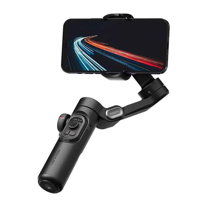 AOCHUAN XE Standard Gimbal (Must) - 3-teljeline nutitelefoni stabilisaator Bluetooth 5.0, 2600mAh aku, kokkupandav disain