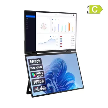 ZEUSLAP Z14W 14-tolline kahe puutega kaasaskantav monitor IPS-paneeliga, Full HD, USB-C ja Mini HDMI