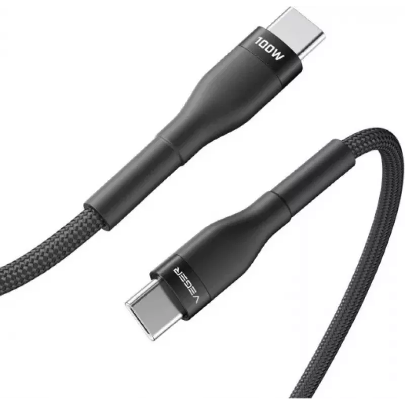 VEGER USB-C to USB-C PD 100W kaabel 1,5 m, must