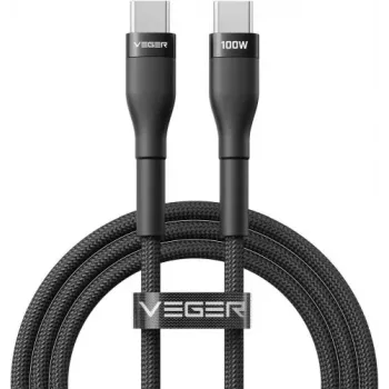 VEGER USB-C to USB-C PD 100W kaabel 1,5 m, must