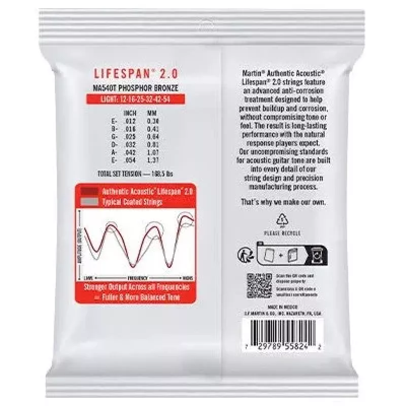Martin MA540T Light (12-54) Akustilise kitarri keeled - Fosforpronks, Lifespan 2.0
