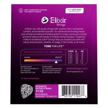 Elixir Strings 11027 Custom Light NANOWEB Acoustic Guitar Strings (11-52)