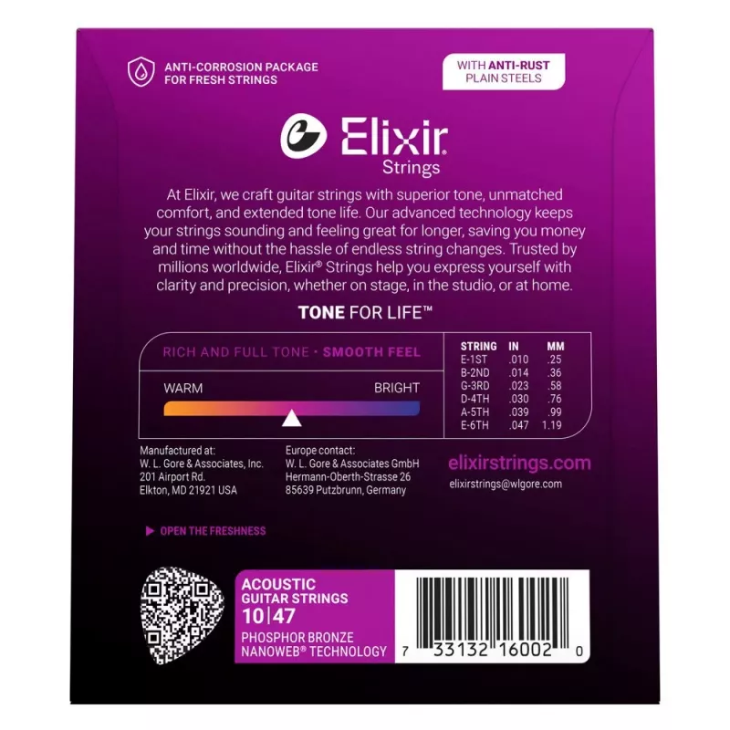 Elixir 16002 NANOWEB Phosphor Bronze Extra Light akustilise kitarri keelpillid (10-47)