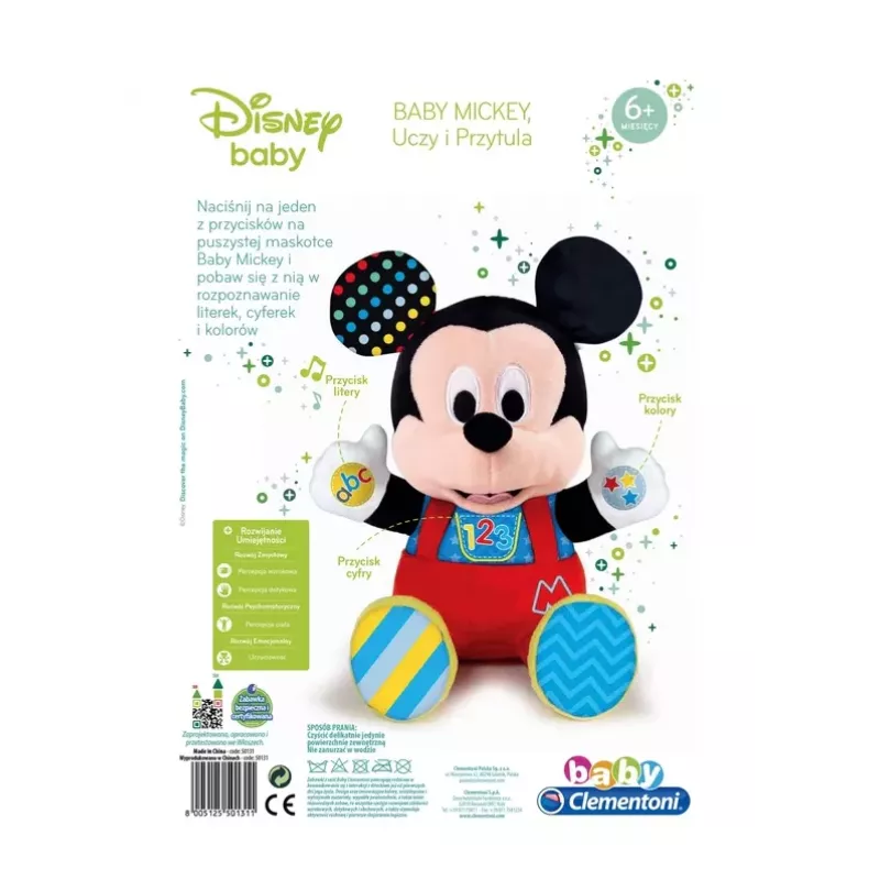 Clementoni Disney Baby Mickey Mouse interaktiivne plüüsist mänguasi, õpetab ja kallistab, poola keel 50131
