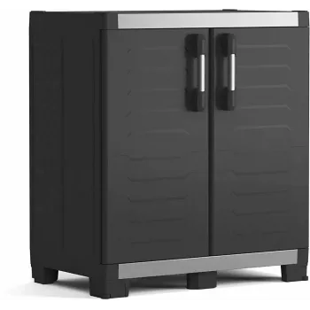 KETER GARAGE CABINET XL IT - Raskeveokindlast vaigust hoiukapp 4 reguleeritava riiuliga, lukustatavate topeltustega, hall/must