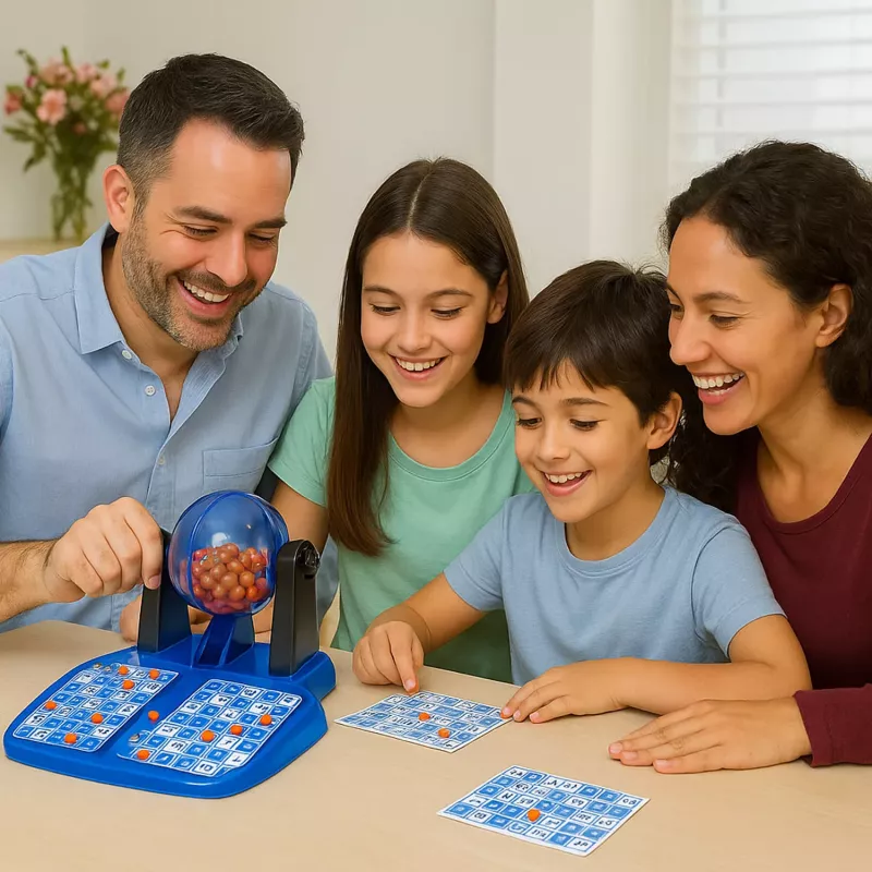 Koala Games G2592 Bingo mäng - 75 palli, 48 kaarti, 150 markerit, metallpuur, pere lõbu