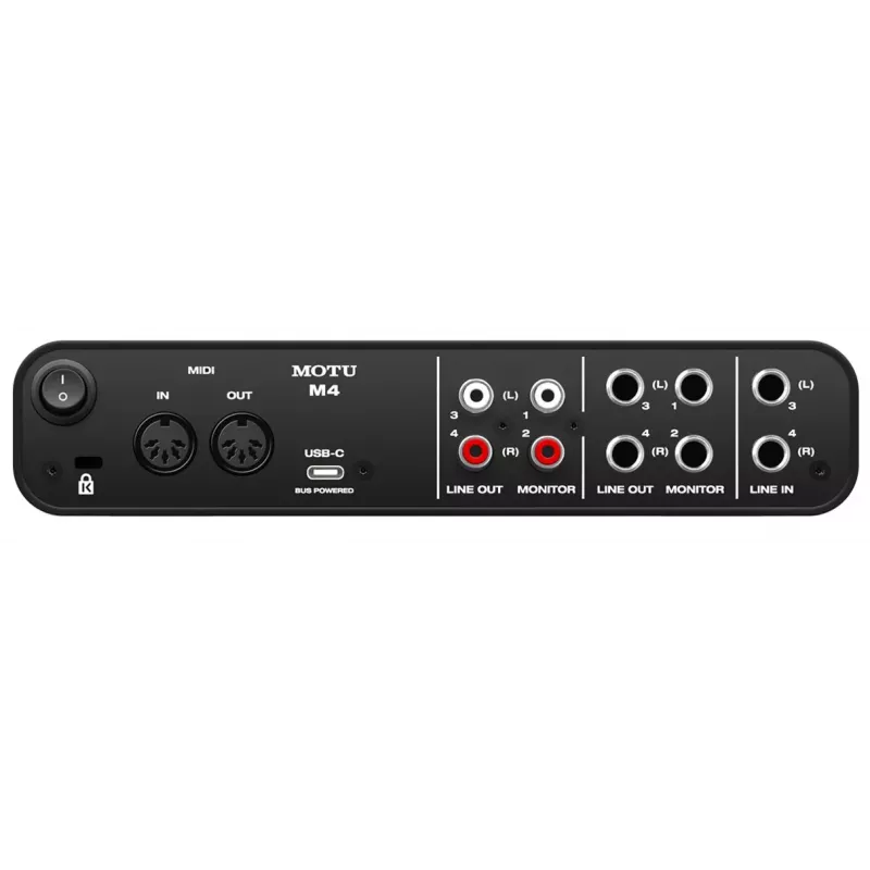 MOTU M4 USB-C heliliides – 4x4, 24-bit/192 kHz, 2 mikrofoni eelvõimendit, MIDI I/O