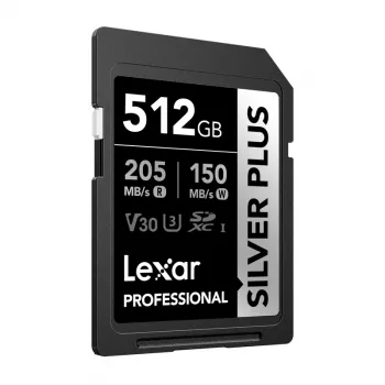 Lexar Professional SILVER PLUS SDXC 512GB mälukaart, UHS-I, U3, V30, A2, kuni 200MB/s lugemine, 140MB/s kirjutamine