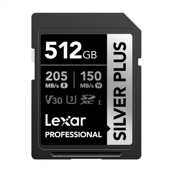 Lexar Professional SILVER PLUS SDXC 512GB mälukaart, UHS-I, U3, V30, A2, kuni 200MB/s lugemine, 140MB/s kirjutamine