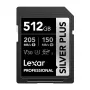 Lexar Professional SILVER PLUS SDXC 512GB mälukaart, UHS-I, U3, V30, A2, kuni 200MB/s lugemine, 140MB/s kirjutamine