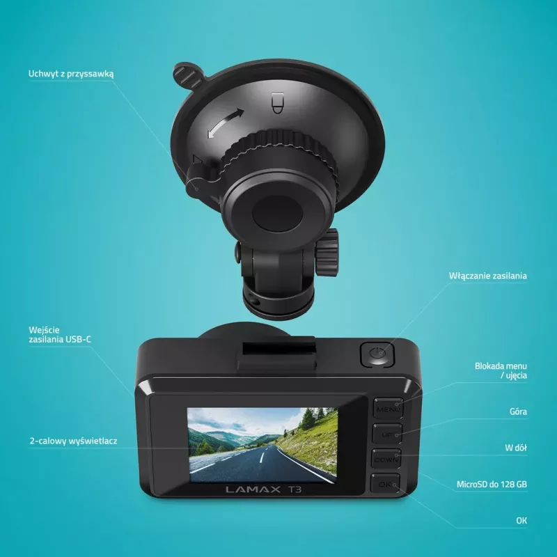 LAMAX T3 Sõidukaamera Full HD 1080p 140° lai vaatenurk G-anduri ja parkimisrežiimiga