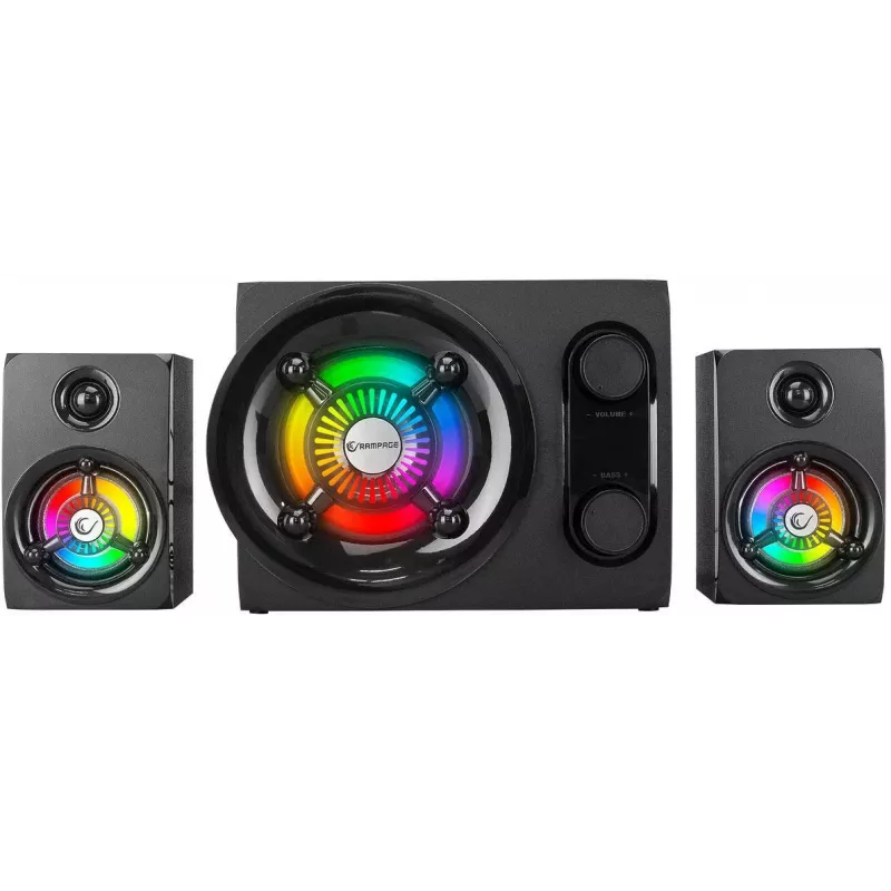 Rampage RMS-G8 25W kaasaskantav Bluetooth-kõlar RGB-valgustuse, TWS-i ja FM-raadioga, must