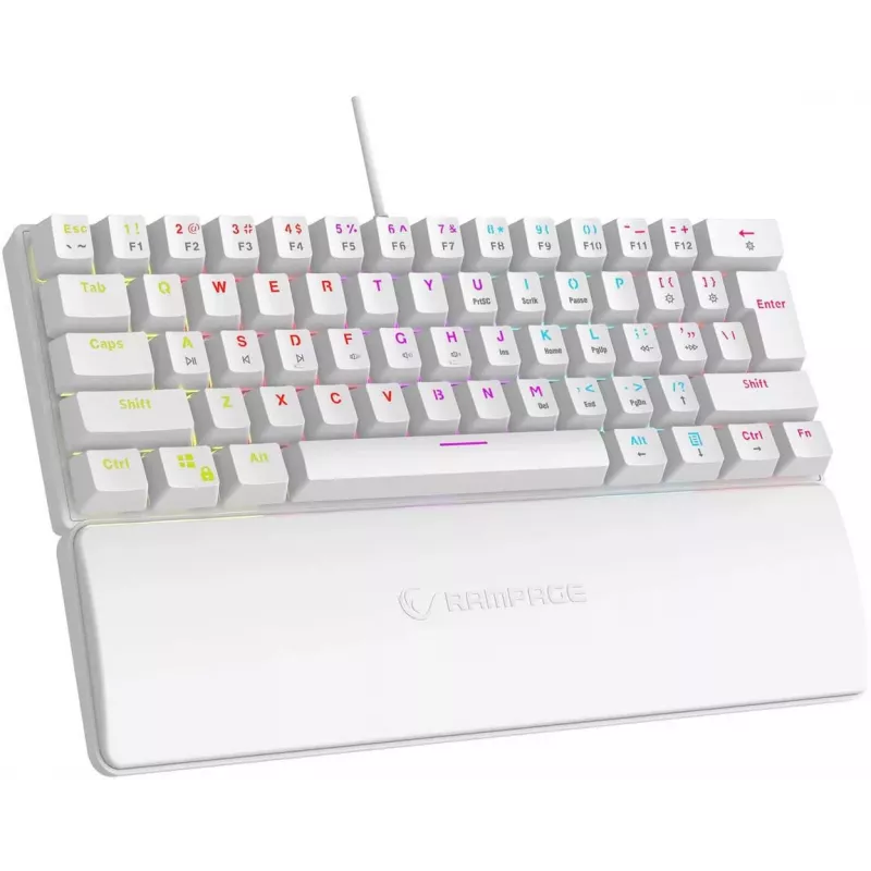 Rampage PLOWERK60 Blue Switch White Mechanical Gaming Keyboard 60% RGB USB-C