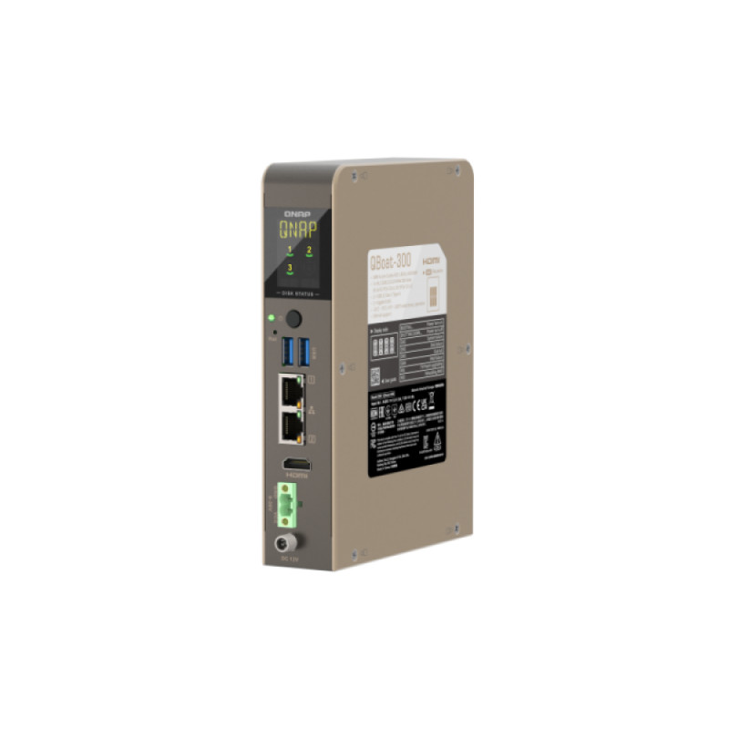 QNAP QBoat-300 ülikompaktne ventilaatorita NAS-server kahe M.2 NVMe/SATA pesaga, Intel Celeron J3455 neljatuumaline, 4GB muutmälu, kahe Gigabit Ethernetiga, HDMI, 2x USB 3.0